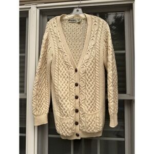 Aran Crafts Chunky Cable Knit Cardigan Sweater 100% Merino Wool Size med Ireland